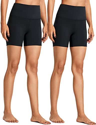 ZUTY 5" Biker Shorts Women High Waisted with 2 Hidden Pockets Workout Athletic Running Yoga Long Shorts Two Piece Black S - Image 1