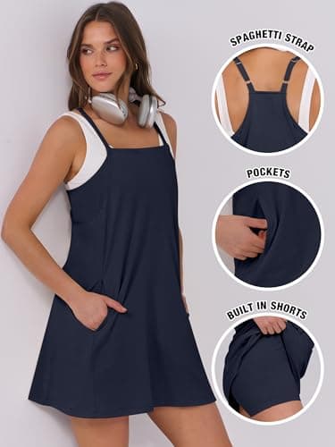 ANRABESS Women Summer Dress 2025 Beach Vacation Outfits Tennis Athletic Workout Romper Dress Built in Shorts Travel Clothes Navy Blue Medium - Image 6