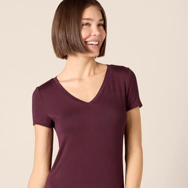 Amazon Essentials Women's Jersey V-Neck Short Sleeve Midi Length Dress, Dark Purple, Medium - Image 4