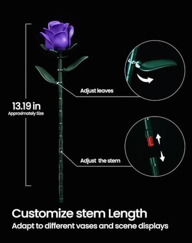 iATOM Purple Rose Bouquet Building Set, Artificial Flowers Botanical Collection for Adults Women, Gift for Halloween & Valentines Day - Gothic Home Office Table Centerpiece Decor - IA11017 - Image 3