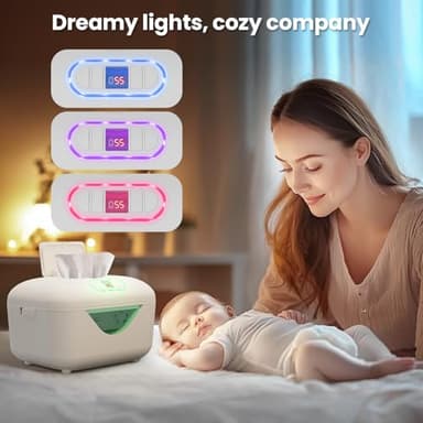 Ainclte Baby Wipe Warmer, Protable Wipes Warmer Dispenser for Newborns with 4000mAh Battery 4-Temp Fast Heating Colored Night Light Large Capacity Indoor/Outdoor Nursery Essentials - Image 7