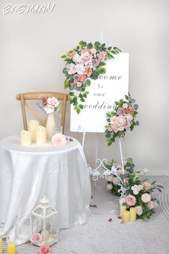 BASIMAN Pack of 2 Wedding Arch Flowers,Welcome Sign,centerpieces for Tables,Wedding Decorations for Reception,Flowers for Backdrop Decoration,Sweetheart Table Decor(Pink) - Image 3