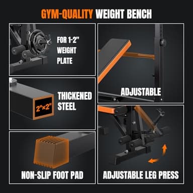 YOLEO 6 in 1 Weight Bench Set for Home Gym, Adjustable & Foldable Weight Bench, Workout Bench with Squat Rack for Bench Press Sit up Incline Flat Decline - Image 6