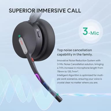 Yealink BH70 Dual Bluetooth Headset with Mic for Work, Wireless Teams Certified Headset for 35h Talking, 147g Headphone for Computer, 3 Mics, USB-A - Image 8