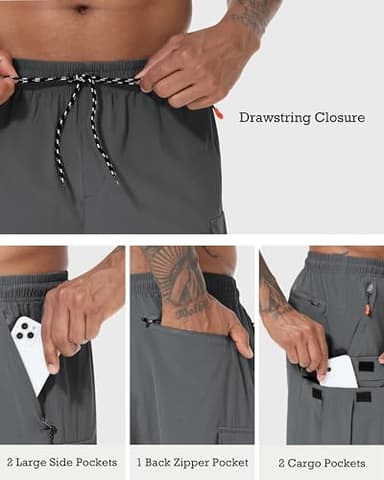 Men's Cargo Shorts Quick Dry Lightweight Stretch Hiking Shorts for Men with 5 Pockets No Lining Grey - Image 5