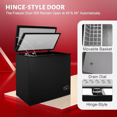 Chest Freezer 5.0 Cubic Feet, Deep Freezer with Removable Basket, 6 Level Adjustable Temperature from -18°F to 50°F, Manual Defrosting, Top Open Door, Suitable for Home, Black - Image 5