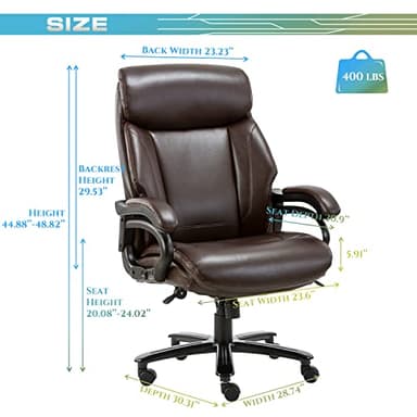 Big and Tall Office Chair 400lbs-Heavy Duty Executive Desk Chair, High Back Ergonomic Leather Computer Chair with Tilt Rock&Tension, Padded Armrests-Brown - Image 3