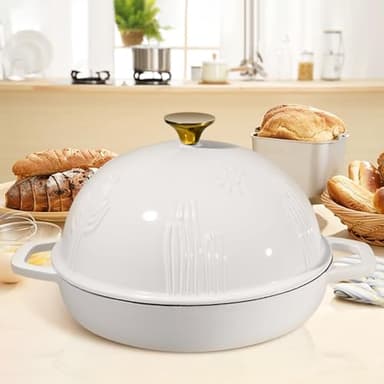 Flavehc Bread Oven Cast Iron Bread Dutch Oven with Cloche Lid for Bread Baking White Enameled Cast Iron Bread Oven with Dome Lid for Sourdough, 9.8 Inches - Image 7