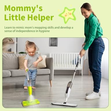 Lullulii Kids Spray Mop, Fun & Functional Toddler Mop Cleaning Set,Real Working Mini Mop, Pretend Play Toy –Includes Spray Bottle,Washable Microfiber Pads, Montessori Kids Cleaning Toy Set -Green - Image 7