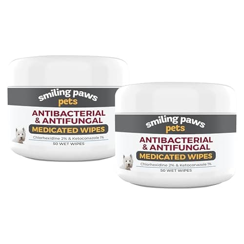 Smiling Paws Pets - Antibacterial & Antifungal Wipe for Dogs & Cats - Contains Ketoconazole & Chlorhexidine - Skin Treatment for Yeast Infection, Ringworm, Pyoderma, Bacteria & Fungus - 50ct (2 Pack) - Image 1