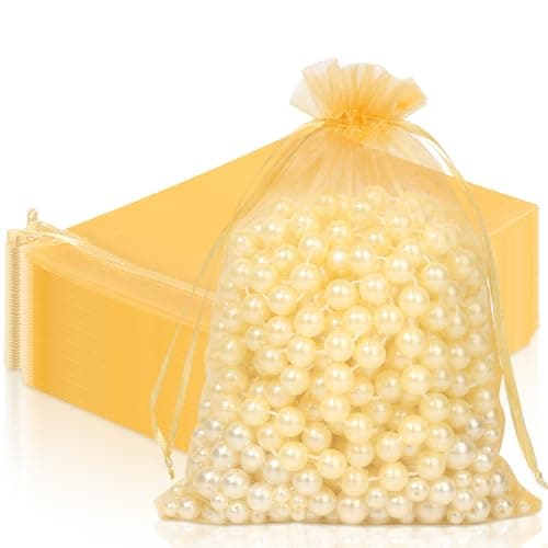 ENNIYU 100PCS Premium Sheer Organza Bags, Gold Wedding Favor Bags with Drawstring, 4x6 inches Jewelry Gift Bags for Party, Jewelry, Festival, Makeup Favor Bags, net gift bags, drawstring goody bags - Image 1
