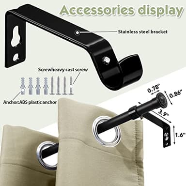 YeYeBest Curtain Rod 2 Pack - 28" to 64" for Windows Small Curtain Rod Set - Modern Simplicity Décor Style 5/8 Inch Metal Pole - Heavy Duty Drapery Rods with Brackets - Black - Image 3