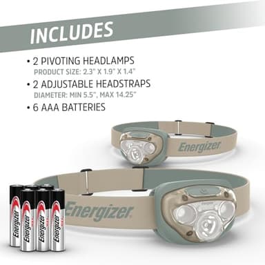 Energizer LED Headlamp PRO (2-Pack), IPX4 Water Resistant Headlamps, High-Performance Head Light for Outdoors, Camping, Running, Storm, Survival LED Light for Emergencies (Batteries Included) - Image 6
