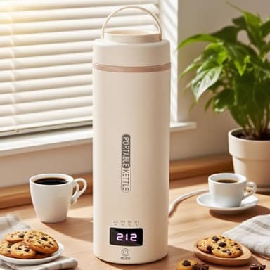 Travel Kettle Mini Portable Electric Kettle with 4 Temperature Settings, Plug in 304 Stainless Steel Mini Travel Electric Kettle with Auto Shut-off (Beige) - Image 1