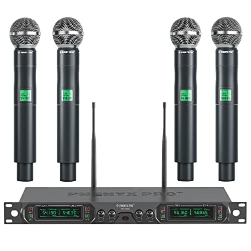Phenyx Pro Wireless Microphone System, 4-Channel UHF Wireless Mic, Fixed Frequency Metal Cordless Mic with 4 Handheld Dynamic Microphones, 260ft Range, Mics for Singing, Church(PTU-5000-4H) - Image 1