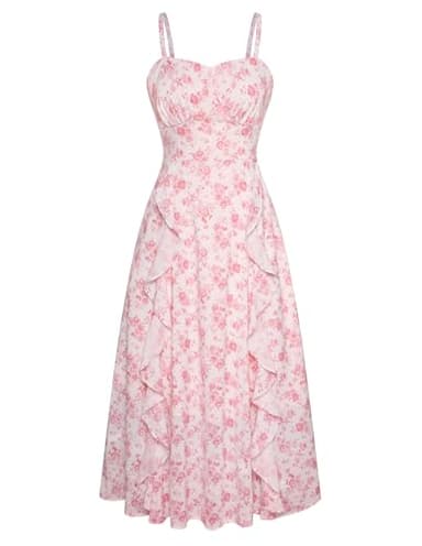 Belle Poque Women Cottage Core Dress Spaghetti Strap Aline Floral Long Flowy Dresses for Women Pink Toile, M - Image 1