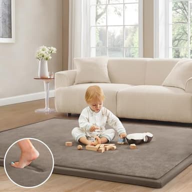 ILPEOD Baby Play Mat for Floor Tummy Time Mat Nursery Rug Muscle Mat Area Rug Playroom Rug Tatami Mat 6'7"x6'7" Memory Foam 1.3" Thick Crawling Mat for Babies,Toddlers, Infants, Kids,Floor Mat(Brown) - Image 1