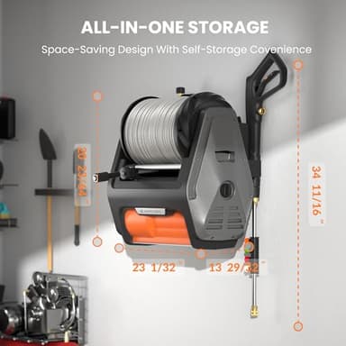 Giraffe Tools Grandfalls Pressure Washer Pro, Electric Wall Mount Power Washer with 100FT Retractable Pressure Hoses, 3700PSI, 1.6GPM, 4 Nozzles, Foam Cannon for Cars/Patios, Dark Silver - Image 4