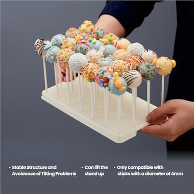 28 Holes Cake Pop Stand for Cake Pops, Lollipop Hold Stand, Cake Pop Display Holder, Candy Pop Holder with 100 Pcs Cake Pop Sticks, 100 Pcs Cake Pop Bags, 100 Pcs Gold Twist Ties(White) - Image 4