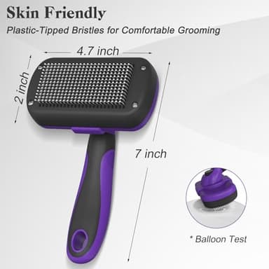 Swihauk Self Cleaning Slicker Brush for Dogs & Cats, Skin Friendly Pet Grooming for Shedding, Deshedding, and Hair Removal - Puppy Brush for Long Haired Pets, Pet Supplies, Purple - Image 4