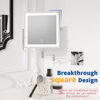 Ruacq Rechargeable Wall Mounted Makeup Mirror with Lights, Double Sided 1X/10X Magnifying Vanity Mirror with 3 Color Lighting, Touch Screen Dimmable, 360° Rotation Extension Foldable Arm(Chrome) - Image 2