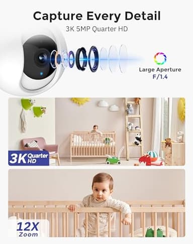 Hugolog 3K 5MP Indoor Pan/Tilt Security Camera with Auto-Focus(2pcs),Ideal for Baby Monitor/Pet Camera/Home Security,Starlight Color Night Vision,Human/Pet AI,Noise Reduction,US Cloud,Works with Alexa - Image 2