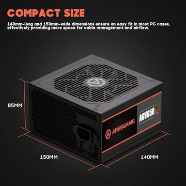 ARESGAME Power Supply 650W, 80 Plus Bronze Certified, Non Modular PSU (AGV650) - Image 3