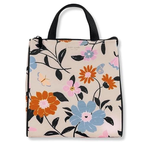 Kate Spade New York Portable Soft Cooler Lunch Bag with Silver Insulated Interior Lining and Storage Pocket, Floral Garden - Image 1