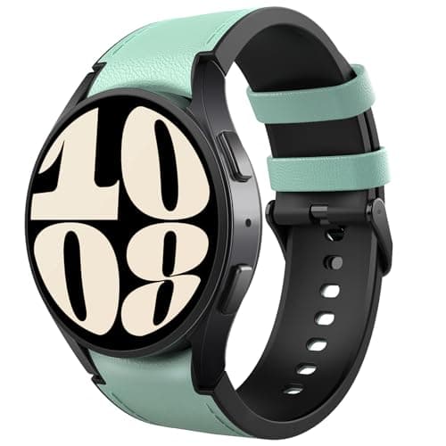TiMOVO No Gap Leather Hybrid Silicone Band Compatible with Galaxy Watch 7 6 5 4 40/44mm, Watch 4 6 Classic 47 43 42mm, Watch 5 Pro 45mm, 20mm Quick Release Genuine Straps for Women Men, Teal - Image 1