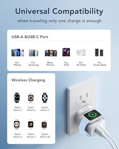VRURC Charger for Apple Watch, USB C Wall Charging Block for iPhone, 20W Fast Charging,Foldable Plug Travel Charger Stand for iWatch Ultra/SE/10/9/8/7/6/5/4/3/,iPhone 16 15 14 13,Android-White - Image 7