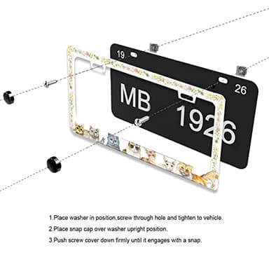 Personalized License Plate Frame Stainless Steel Cute Cat Flower Car License Plate Accessory Decorative 2 Holes and Screws Fits US Standard License Plates Size: 12.2 x 6.3 in - Image 4