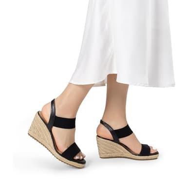 DREAM PAIRS Womens Open Toe Espadrilles Dressy Platform Sandals Slip on Elastic Ankle Strap Wedges Sandals SDPW222W Black Size 8.5 - Image 6