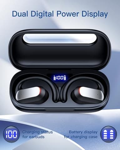 TAGRY Open Ear Headphones Wireless Earbuds, 48Hrs Playtime, Bluetooth 5.4 Ear Buds, Open Ear Bud with Earhook, Mic, Charging Case, IPX7 Waterproof Earphones for Sport Fitness Gym Running Black - Image 6