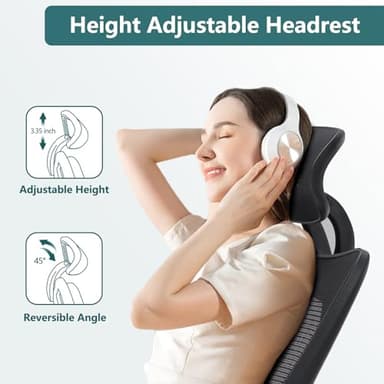 Home Office Desk Chair, Ergonomic Rolling Work Swivel High Back 135°Tilt Function Big and Tall Computer with Wheels, 2D Armrest Adjustable Lumbar Support & Headres, Modern Black - Image 8