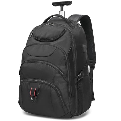 Boavan Rolling Backpack,17 inch Water Resistant Wheeled Backpack,Carry on Luggage Business Bag, Overnight College Computer Trolley Suitcase for Men Women Adults to Travel，Black - Image 1