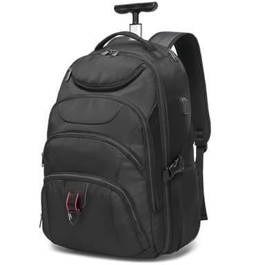 Boavan Rolling Backpack,17 inch Water Resistant Wheeled Backpack,Carry on Luggage Business Bag, Overnight College Computer Trolley Suitcase for Men Women Adults to Travel，Black - Image 1