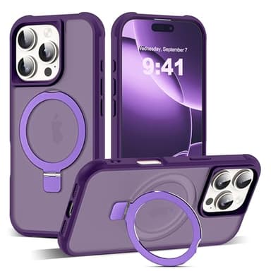 SKYLMW Compatible with iPhone 16 Pro Case with Invisible Magnetic O-Ring Stand Military-Grade Translucent Case for iPhone 16 Pro 6.3" [Compatible with Mag-Safe][Great Grip Feeling], Purple - Image 1