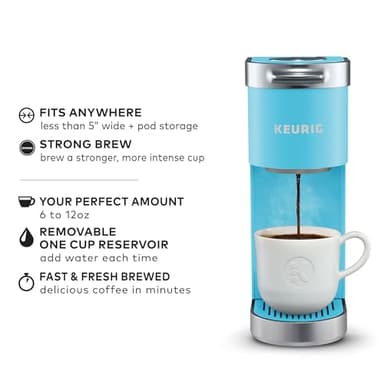 Keurig K-Mini Plus Single Serve K-Cup Pod Coffee Maker, with 6 to 12oz Brew Size, Stores up to 9 K-Cup Pods, Travel Mug Friendly, 1500 watts, Cool Aqua - Image 2
