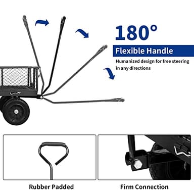 BILT HARD 880 lbs 10" Flat Free Tires Steel Garden Cart with 180° Rotating Handle and Removable Sides, Heavy Duty 4 Cu.Ft Capacity Utility Garden Carts and Wagons, Black - Image 5