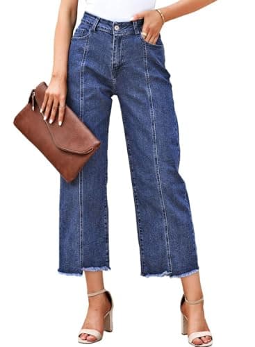 Sidefeel Women's High Waisted Capri Jeans Wide Leg Woman Straight Leg Summer Ankle Denim Pants Blue Size 8 - Image 1