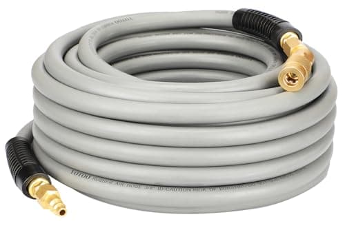 YOTOO Heavy Duty Rubber Air Hose 3/8-Inch by 50-Feet, 300 PSI Air Compressor Hose with 1/4" Industrial Swivel Solid Brass Quick Coupler, Plug and Bend Restrictors, Gray - Image 1