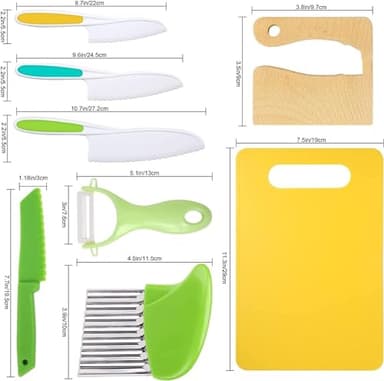 Leking 8 Pcs Wooden Kitchen Knife Set for Kids - Includes Safe Knives, Serrated Plastic Knives, Potato Slicers, Sandwich Cutter, Peeler and Cutting Board - Image 4