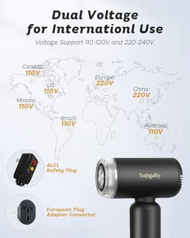 SUPGALIY Dual Voltage Hair Dryer, High-Speed Ionic Blow Dryer for Fast Drying, Travel Compact Hair Blow Dryer with Magnetic Curly Diffuser for Home, Portable Hairdryer International 110-240V - Image 2