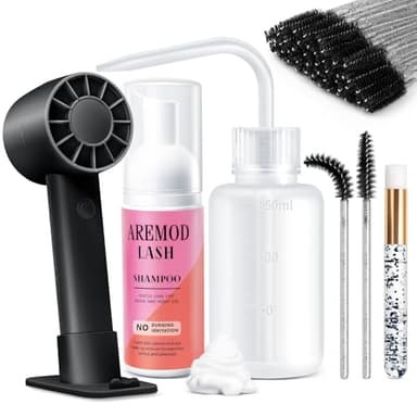 TOEDO Professional Lash Shampoo Kit for Eyelash Extensions - 60ML Foaming Cleanser with USB Mini Fan, Disposable Brushes & Nose Brush - Gentle Eyelash Bath Set for Salon & Home Use - Image 1