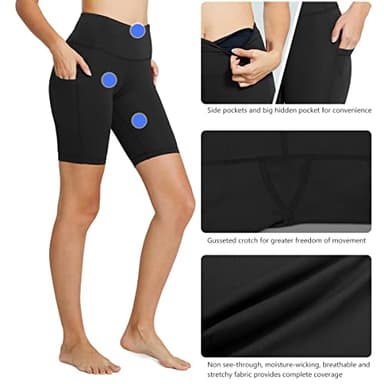 baleaf Shorts for Women Biker Workout Yoga Gym Spandex Running Volleyball Tummy Control Compression with Pockets 8" Black M - Image 4