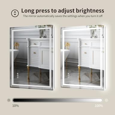 WTTY LED Bathroom Mirror 28"x36" with Backlit and Front Light,Stepless Dimmable LED Mirror for Bathroom,Anti-Fog Lighted Bathroom Vanity Mirror Modern,Memory Function,Shatter-Proof - Image 4