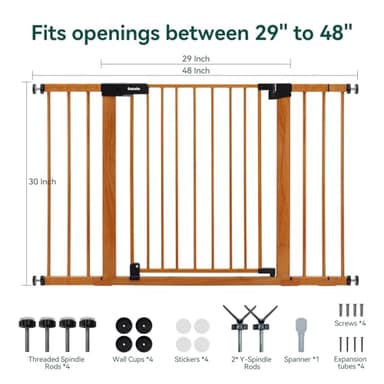 BABELIO 29-48" Metal Baby Gate with Brown Wood Pattern, Auto Close Dog Gate for The House, Stairs and Doorways, Pressure Mounted Pet Gate with Door, Safety Gate for Child and Pets - Image 8