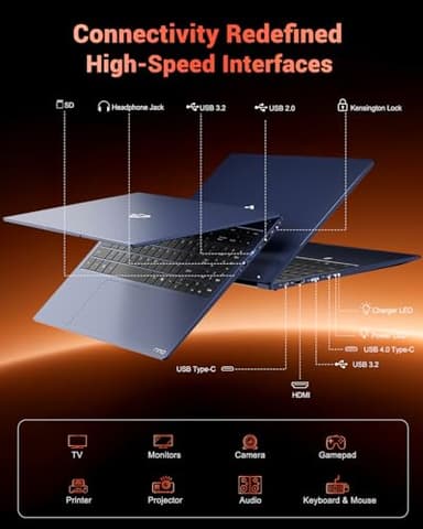 15.6'' FHD IPS Student-Laptop-Computer - AMD Ryzen 5(Beat i3 1215U 4 Cores Up to 3.7GHz), 8GB RAM 128GB SSD, 65W Type-C, 2 Years Warranty, Fingerprint, Backlit Keyboard, BT5.2, Numpad, Blue - Image 6