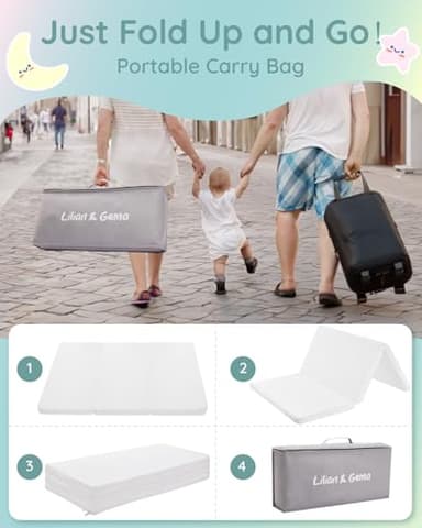 Lilian&Gema Pack and Play Mattress 38"x26"x1.5", Pack N Play Mattresses Pad for Play Pen and Playard, Premium Foam Playpen Mattress Topper with Washable Cover & Traveling Bag for Baby Toddler - Image 6
