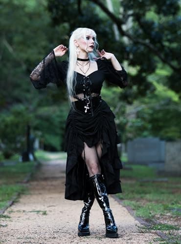 Women Pirate Skirt Ruffle Long Skirt Steampunk Maxi Skirt Black S - Image 5